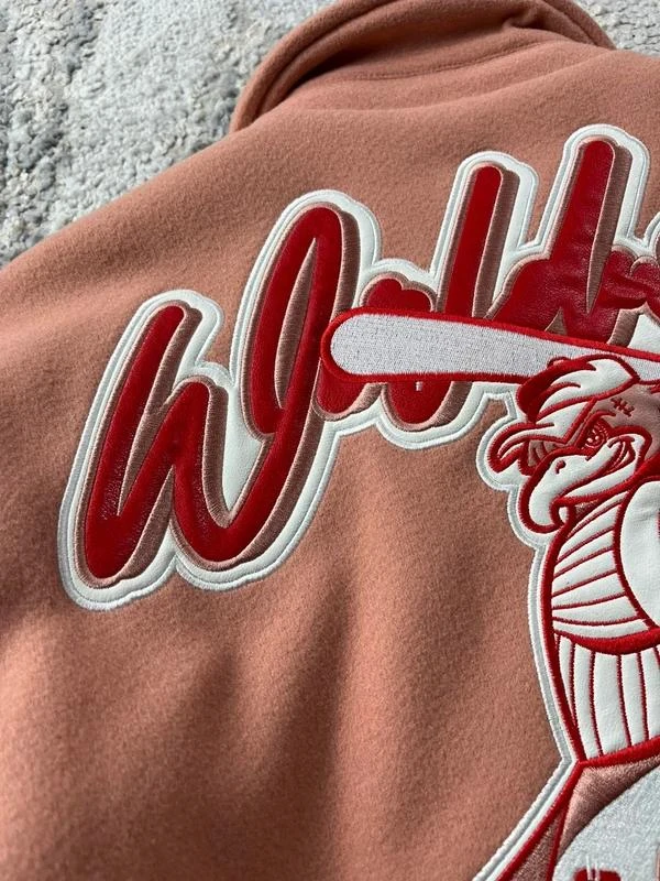Chaqueta Varsity vintage Y2K rosa beige bordada con doble cremallera talla S – photo 10